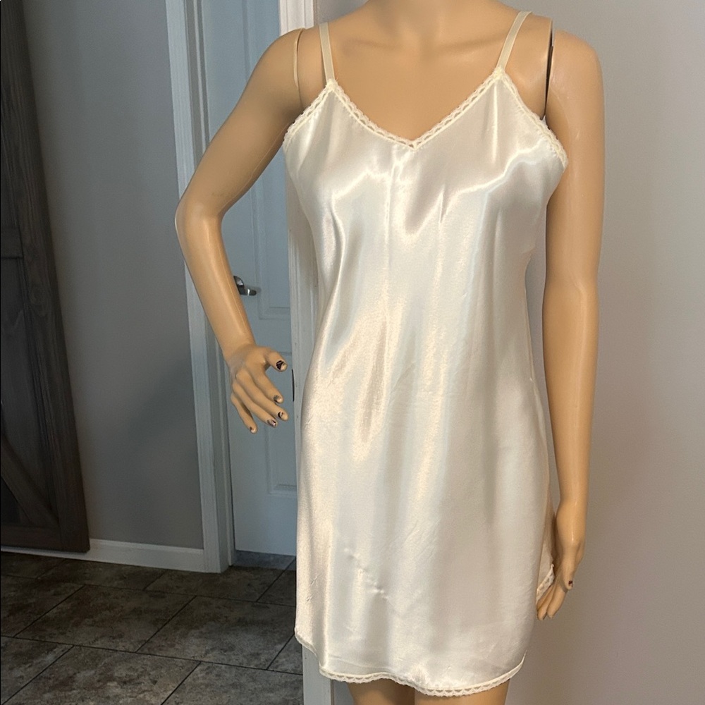 Today Tonight Elegant Vintage Cream Satin Slip Dress